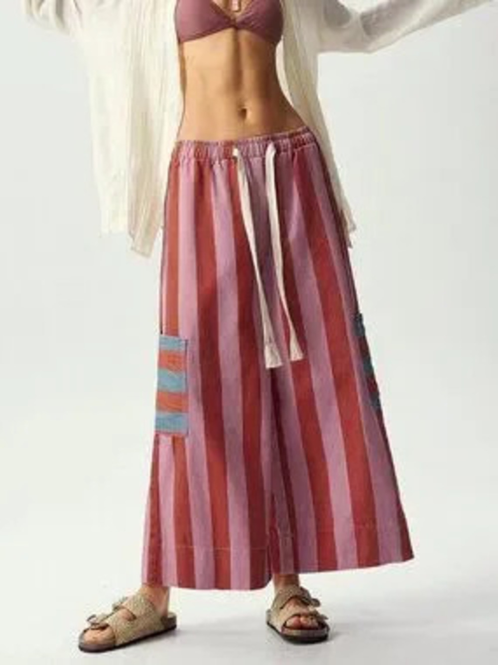 ZARA Multicolor Casual Women's Woven Striped Loose Wide Leg Long Pants